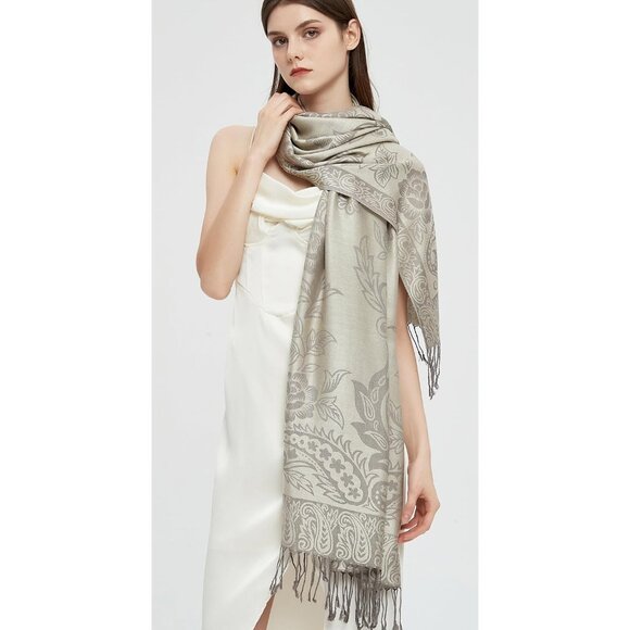 Pashmina Shawl Wrap with Ethnic - Paisley-cream - Picture 3 of 6